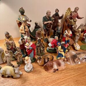 Lot of Vintage Carved Wood Nativity Scene Figurines Mixed Set Italy Germany